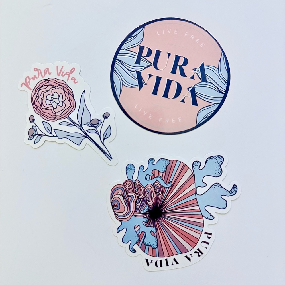 NEW! Pura Vida Pink and Blue Sticker Trio